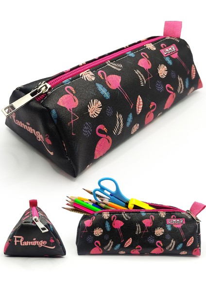 Kalem Kutusu Flamingo Siyah Üçgen Kalemkutu Jumbo Vegan Deri Kalemlik fırsatları