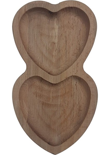 Ahşap Çerezlik Sunum Tabağı 2 Bölmeli Kalp Çerezlik Sunum Tabağı 15 Cm