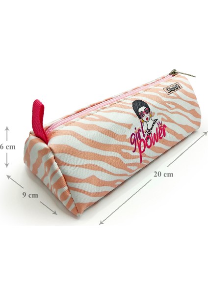Kalem Kutusu Zebra Desenli Üçgen Kalemkutu Jumbo Vegan Deri Kalemlik - Pembe Nude