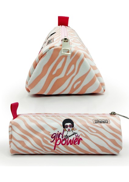 Kalem Kutusu Zebra Desenli Üçgen Kalemkutu Jumbo Vegan Deri Kalemlik - Pembe Nude modelleri