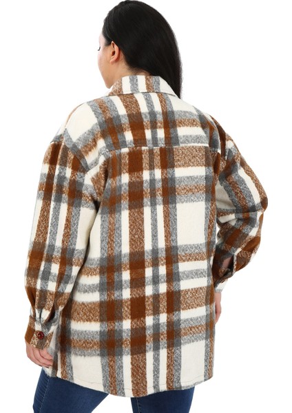 Büyük Beden Cepli Manşetli Uzun Kışlık Kahverengi Ceket Gömlek modelleri