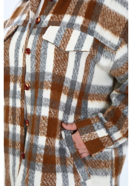 Büyük Beden Cepli Manşetli Uzun Kışlık Kahverengi Ceket Gömlek indirimleri