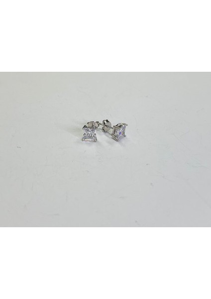 5mm Kare Tek Taş Gümüş Küpe
