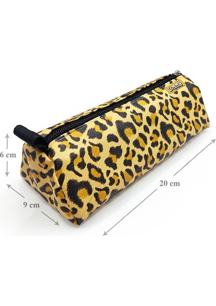 Kalem Kutusu Üçgen Leopar Desenli Kalemkutu Jumbo Vegan Deri Kalemlik