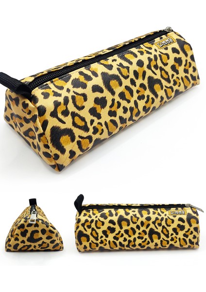 Kalem Kutusu Üçgen Leopar Desenli Kalemkutu Jumbo Vegan Deri Kalemlik fırsatları