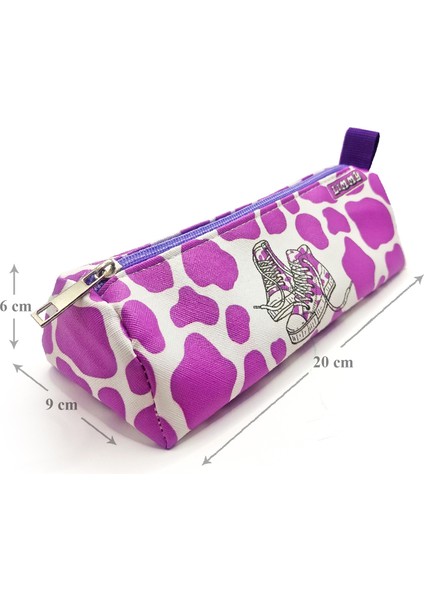 Kalem Kutusu Inek Desenli Ayakkabı Detaylı Üçgen Kalemkutu Jumbo Vegan Deri Kalemlik - Mor fırsatları