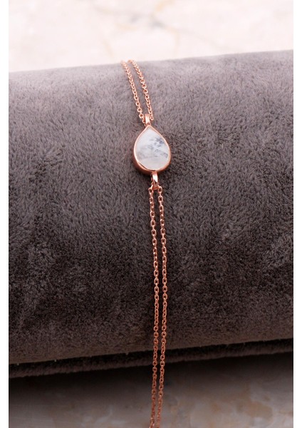Doğal Ay Taşlı Damla Mini Rose Gümüş Bileklik 4107