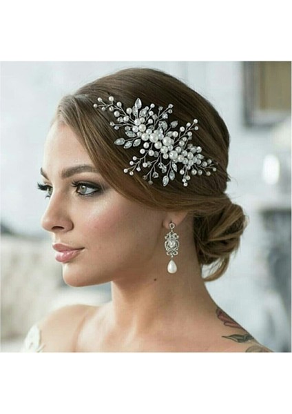 Incili Kristalli Gelin Saç Aksesuarı Nikah Aksesuarı
