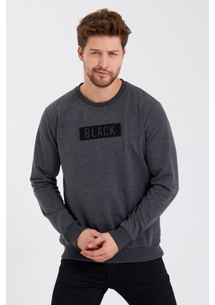 Black 3D Baskılı Standart Fit Erkek Ince Sweatshirt Antrasit