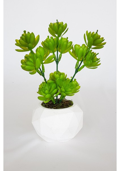 Beton Saksıda Yapay Masa Çiçeği Koyu Yeşil