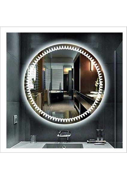 55 Cm Beyaz Ledli Tasarım Kumlamalı Banyo Aynası Makyaj Aynası Işıklı Ayna
