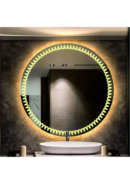 55 Cm Beyaz Ledli Tasarım Kumlamalı Banyo Aynası Makyaj Aynası Işıklı Ayna modelleri
