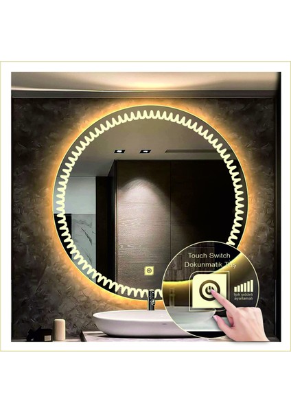 Dnr-Mirror 80 cm Beyaz Ledli Tasarım Kumlamalı Dokunmatik Tuşlu Banyo Aynası Makyaj Aynası Işıklı Ayna modelleri