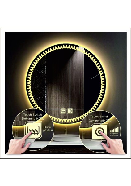 55 Cm Beyaz Ledli Tasarım Kumlamalı Dokunmatik Tuşlu Buğu Önleyicili Banyo Aynası Makyaj Aynası fiyatları