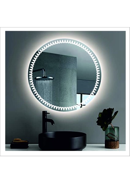 Dnr-Mirror 80 cm Beyaz Ledli Tasarım Kumlamalı Banyo Aynası Makyaj Aynası Işıklı Ayna fiyatları
