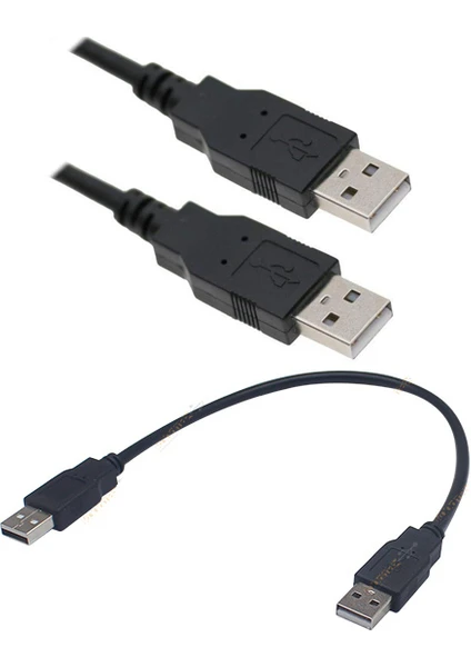 30CM USB Erkek Erkek Kablo - Siyah Renk - Iki Ucu USB Erkek Kablo