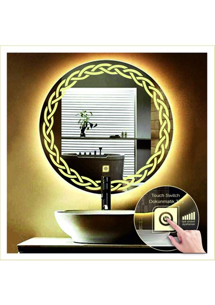 Dnr-Mirror 80 cm Beyaz Ledli Tasarım Kumlamalı Dokunmatik Tuşlu Banyo Aynası Makyaj Aynası Işıklı Ayna indirimleri