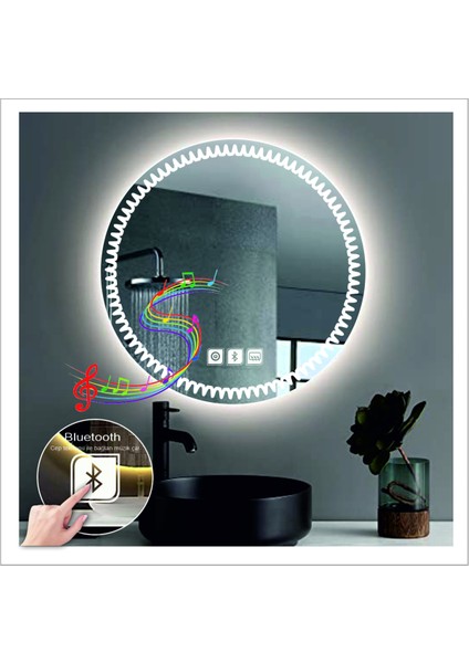 60 Cm Beyaz Ledli Tasarım Kumlamalı Dokunmatik Bluetoothlu Buğu Önleyicili Banyo Aynası Makyaj Ayna indirimleri