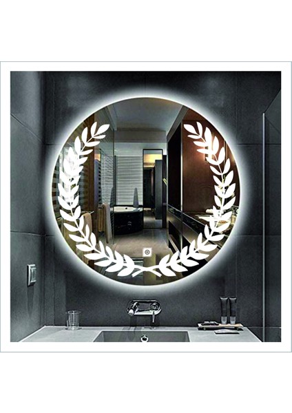 Dnr-Mirror 80 cm Günışığı Ledli Tasarım Kumlamalı Dokunmatik Tuşlu Banyo Aynası Makyaj Aynası Işıklı Ayna indirimleri
