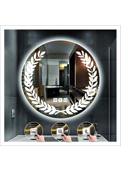 Dnr-Mirror 80 cm Günışığı Ledli Tasarım Kumlamalı Dokunmatik Bluetoothlu Buğu Önleyicili Makyaj Banyo Aynası indirimleri