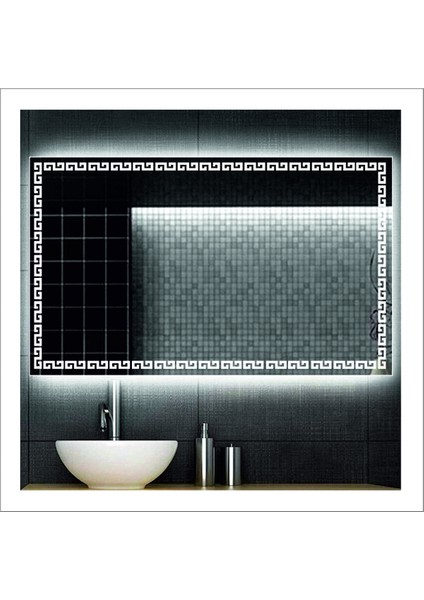 75x105 Cm Beyaz Ledli Tasarım Kumlamalı Banyo Aynası Makyaj Aynası Işıklı Ayna fırsatları