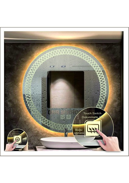 Dnr-Mirror 80 cm Beyaz Ledli Tasarım Kumlamalı Dokunmatik Tuşlu Buğu Önleyicili Banyo Aynası Makyaj Aynası fırsatları