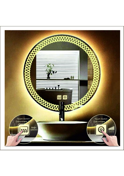 60 Cm Beyaz Ledli Tasarım Kumlamalı Dokunmatik Tuşlu Buğu Önleyicili Banyo Aynası Makyaj Aynası indirimleri