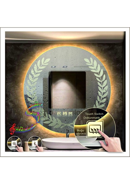 60 Cm Günışığı Ledli Tasarım Kumlamalı Dokunmatik Bluetoothlu Buğu Önleyicili Makyaj Banyo Aynası fiyatları