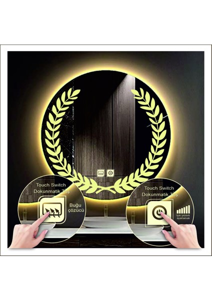 60 Cm Beyaz Ledli Tasarım Kumlamalı Dokunmatik Tuşlu Buğu Önleyicili Banyo Aynası Makyaj Aynası indirimleri