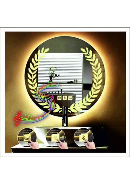 60 Cm Beyaz Ledli Tasarım Kumlamalı Dokunmatik Bluetoothlu Buğu Önleyicili Banyo Aynası Makyaj Ayna indirimleri