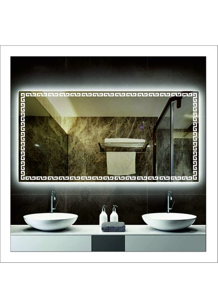 50xDnr-Mirror 70 cm Günışığı Ledli Tasarım Kumlamalı Banyo Aynası Makyaj Aynası Işıklı Ayna