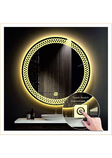 Dnr-Mirror 80 cm Günışığı Ledli Tasarım Kumlamalı Dokunmatik Tuşlu Banyo Aynası Makyaj Aynası Işıklı Ayna modelleri