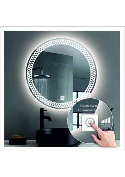 Dnr-Mirror 80 cm Günışığı Ledli Tasarım Kumlamalı Dokunmatik Tuşlu Banyo Aynası Makyaj Aynası Işıklı Ayna indirimleri
