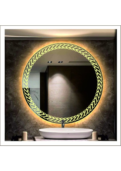 Dnr-Mirror 70 cm Beyaz Ledli Tasarım Kumlamalı Banyo Aynası Makyaj Aynası Işıklı Ayna modelleri