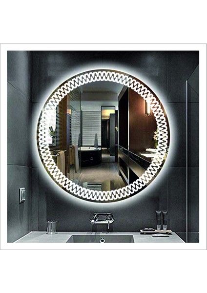 Dnr-Mirror 70 cm Beyaz Ledli Tasarım Kumlamalı Banyo Aynası Makyaj Aynası Işıklı Ayna