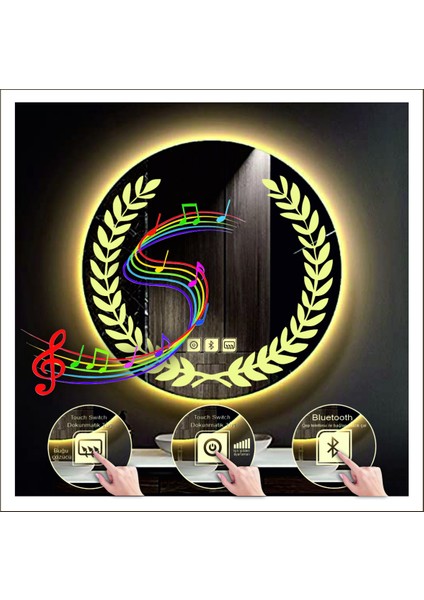 Dnr-Mirror 80 cm Beyaz Ledli Tasarım Kumlamalı Dokunmatik Bluetoothlu Buğu Önleyicili Banyo Aynası Makyaj Ayna modelleri