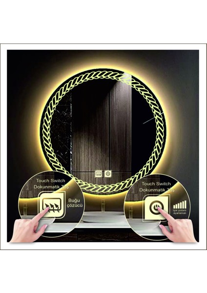 Dnr-Mirror 70 cm Günışığı Ledli Tasarım Kumlamalı Dokunmatik Tuşlu Buğu Önleyicili Banyo Aynası Makyaj Aynası modelleri