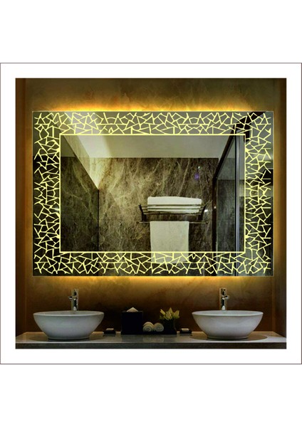 Dnr-Mirror75x105 Cm Günışığı Ledli Tasarım Kumlamalı Banyo Aynası Makyaj Aynası Işıklı Ayna