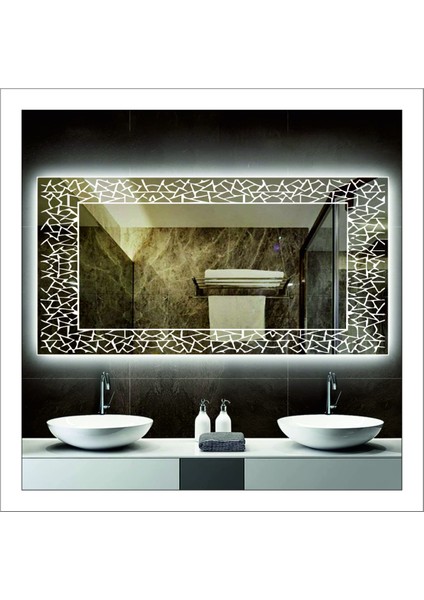 Dnr-Mirror75x105 Cm Günışığı Ledli Tasarım Kumlamalı Banyo Aynası Makyaj Aynası Işıklı Ayna