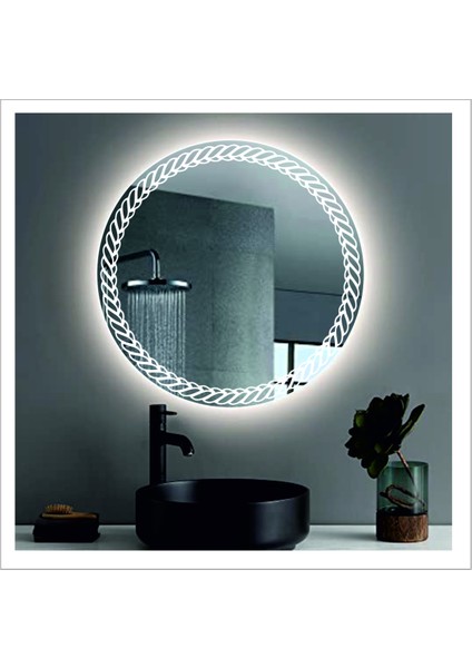 Dnr-Mirror 80 cm Beyaz Ledli Tasarım Kumlamalı Banyo Aynası Makyaj Aynası Işıklı Ayna fiyatları