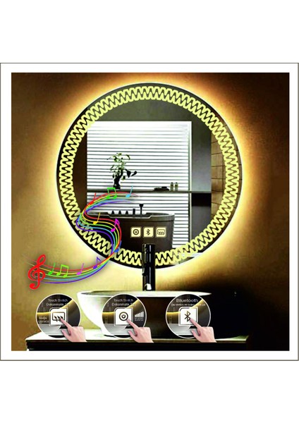Dnr-Mirror 70 cm Günışığı Ledli Tasarım Kumlamalı Dokunmatik Bluetoothlu Buğu Önleyicili Makyaj Banyo Aynası