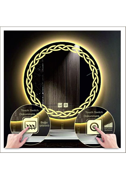 90 Cm Günışığı Ledli Tasarım Kumlamalı Dokunmatik Tuşlu Buğu Önleyicili Banyo Aynası Makyaj Aynası modelleri