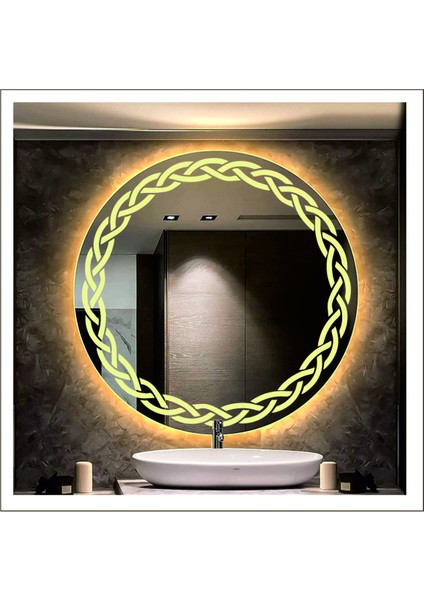 90 Cm Günışığı Ledli Tasarım Kumlamalı Banyo Aynası Makyaj Aynası Işıklı Ayna