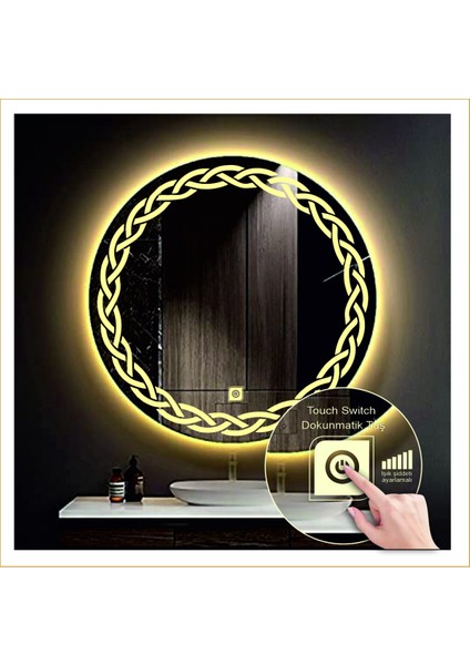 Dnr-Mirror 80 cm Günışığı Ledli Tasarım Kumlamalı Dokunmatik Tuşlu Banyo Aynası Makyaj Aynası Işıklı Ayna fiyatları