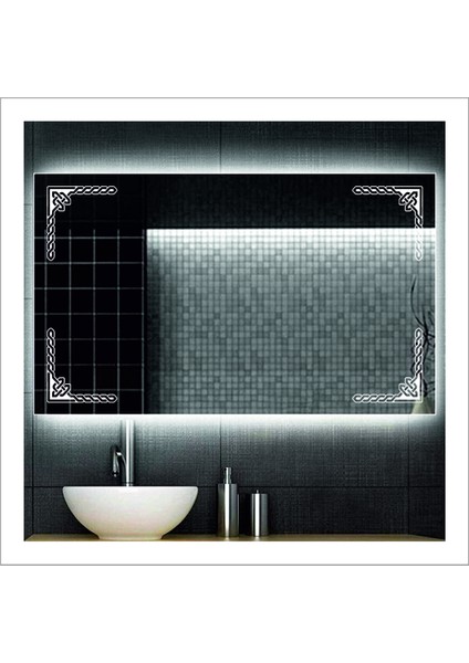 Dnr-Mirror65x90 Cm Günışığı Ledli Tasarım Kumlamalı Banyo Aynası Makyaj Aynası Işıklı Ayna