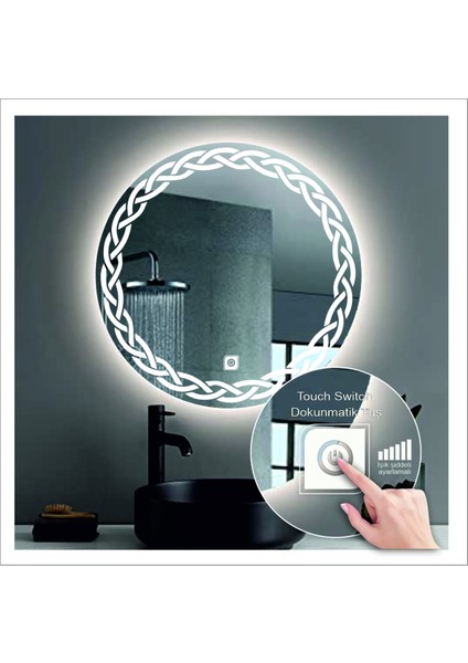 50 Cm Günışığı Ledli Tasarım Kumlamalı Dokunmatik Tuşlu Banyo Aynası Makyaj Aynası Işıklı Ayna indirimleri