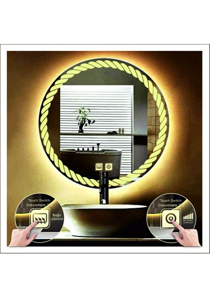 50 Cm Beyaz Ledli Tasarım Kumlamalı Dokunmatik Tuşlu Buğu Önleyicili Banyo Aynası Makyaj Aynası modelleri