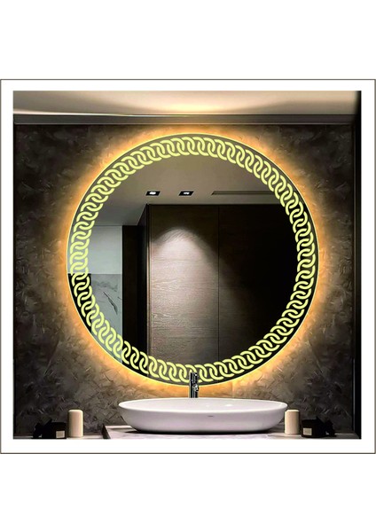 Dnr-Mirror 80 cm Beyaz Ledli Tasarım Kumlamalı Banyo Aynası Makyaj Aynası Işıklı Ayna modelleri