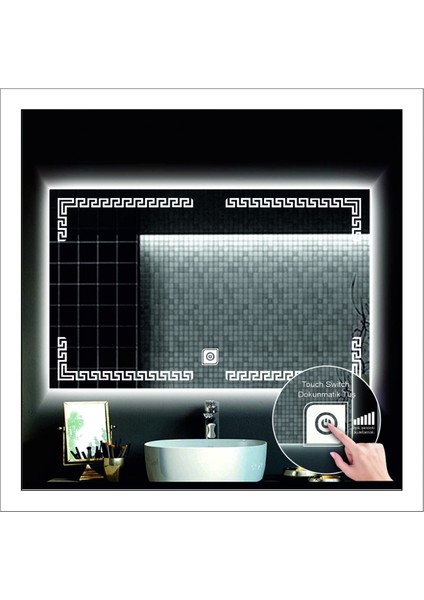 50xDnr-Mirror 70 cm Beyaz Ledli Tasarım Kumlamalı Dokunmatik Tuşlu Banyo Aynası Makyaj Aynası Işıklı Ayna fırsatları