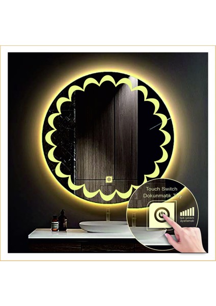 90 Cm Beyaz Ledli Tasarım Kumlamalı Dokunmatik Tuşlu Banyo Aynası Makyaj Aynası Işıklı Ayna fırsatları